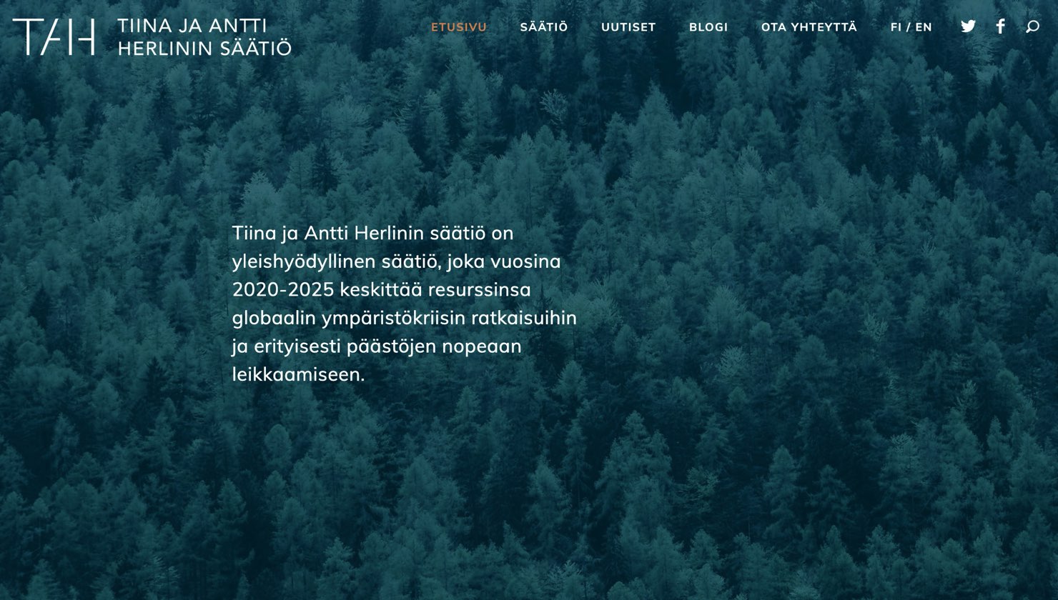 Tiina ja Antti Herlinin säätiön verkkosivujen etusivu